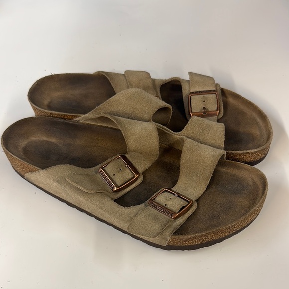 Used Birkenstock Tan Suede Sandals with Buckles mens sz 43 - Picture 1 of 4